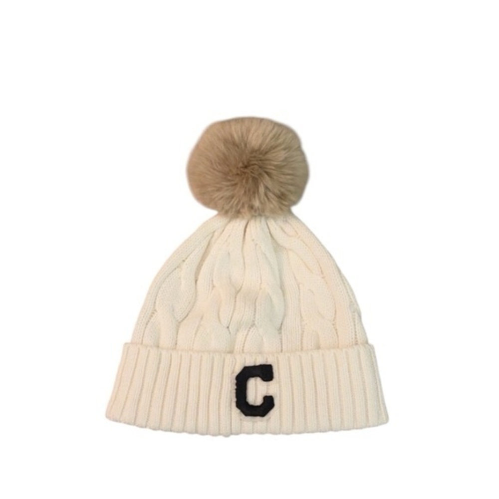 Mark & Graham Kids Monogram Letter‎ Initial “C” Alphabet Patch Pom Pom Beanie
